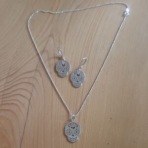 Sterling Skull Set Earrings And Necklace